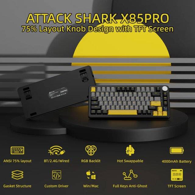 كيبورد Attack Shark X85 Pro 75% ميكانيكي Dual-Mode RGB أسود - 3