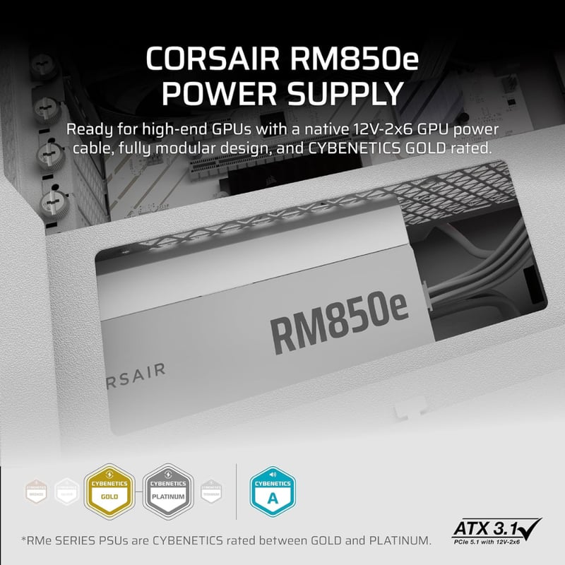 باور سبلاي Corsair RM850E 850W 80+ Gold Fully Modular أبيض - 4