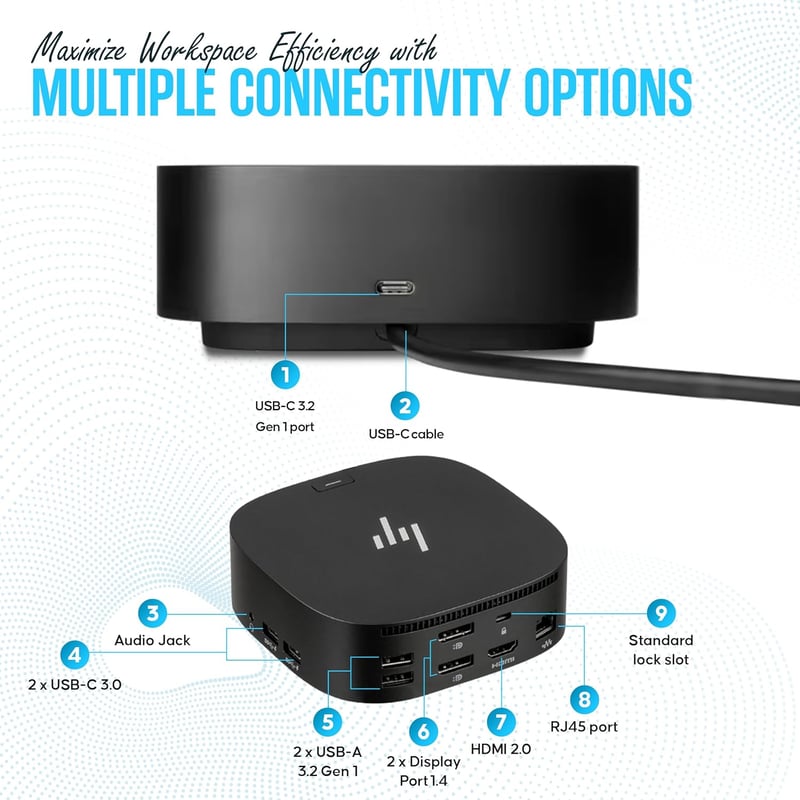 محول HP Docking Station USB-C إلى HDMI دعم شاشتين وإيثرنت - 6