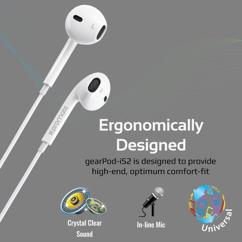 Promate gearPod-IS2 Wired Earbuds with Mic 3.5mm White - 11