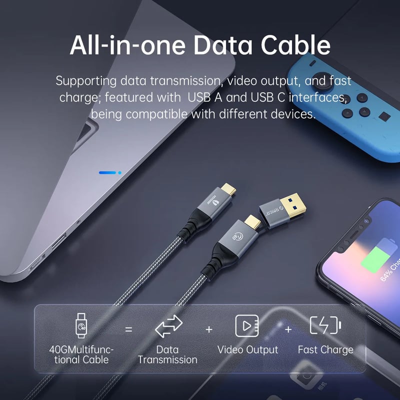 كيبل Orico USB-C إلى USB-C 40Gbps 1.5m أسود - 9