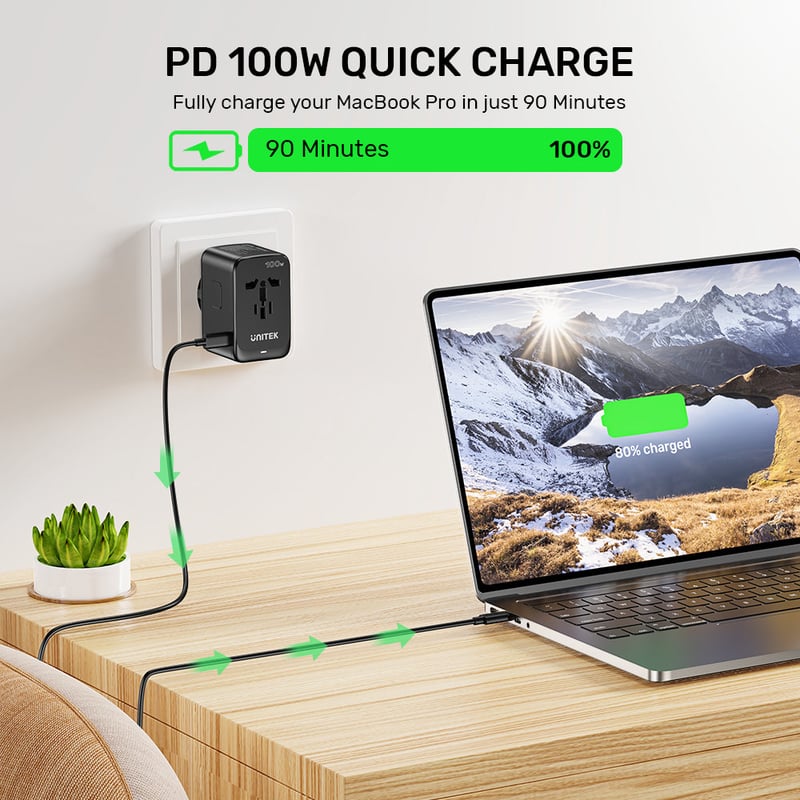 Unitek GaN 100W Universal Travel Adapter Black - 5