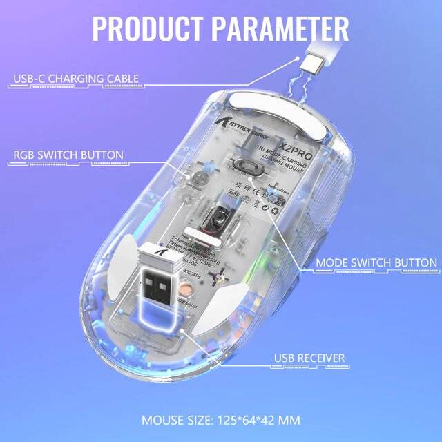 Attack Shark X2 Pro Wireless Gaming Mouse - White - 3