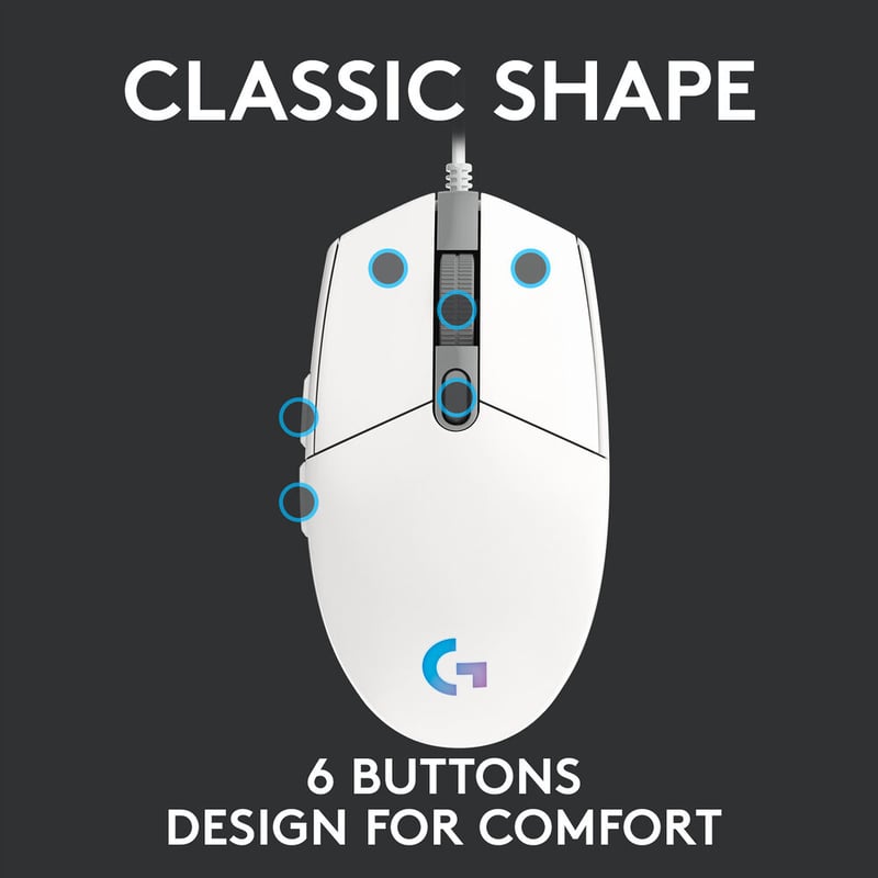 ماوس Logitech G203 8000 DPI سلكي RGB أسود - 30