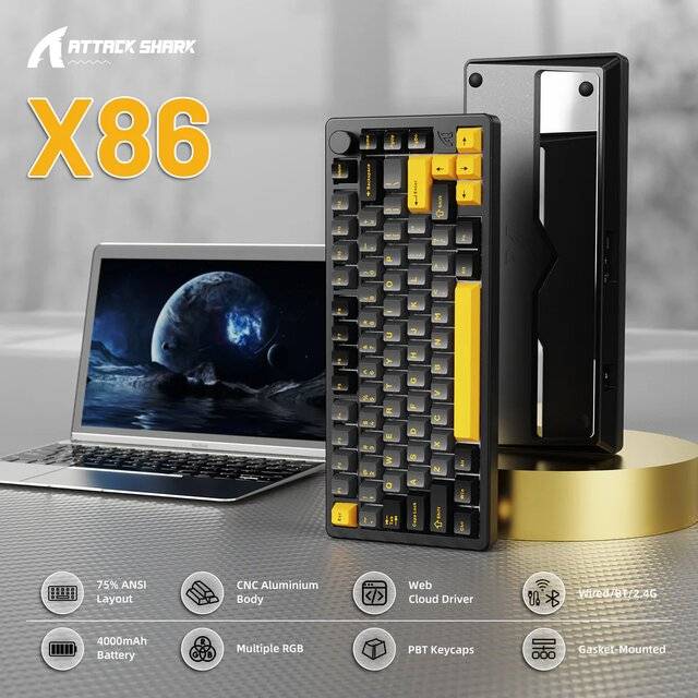كيبورد Attack Shark X86 75% ميكانيكي Dual-Mode RGB أسود - 3