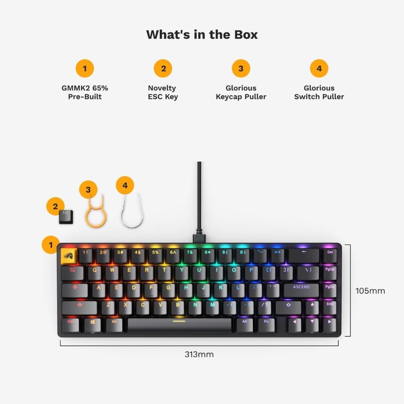 كيبورد Glorious GMMK 2 65% لينير سلكي RGB أسود - 5