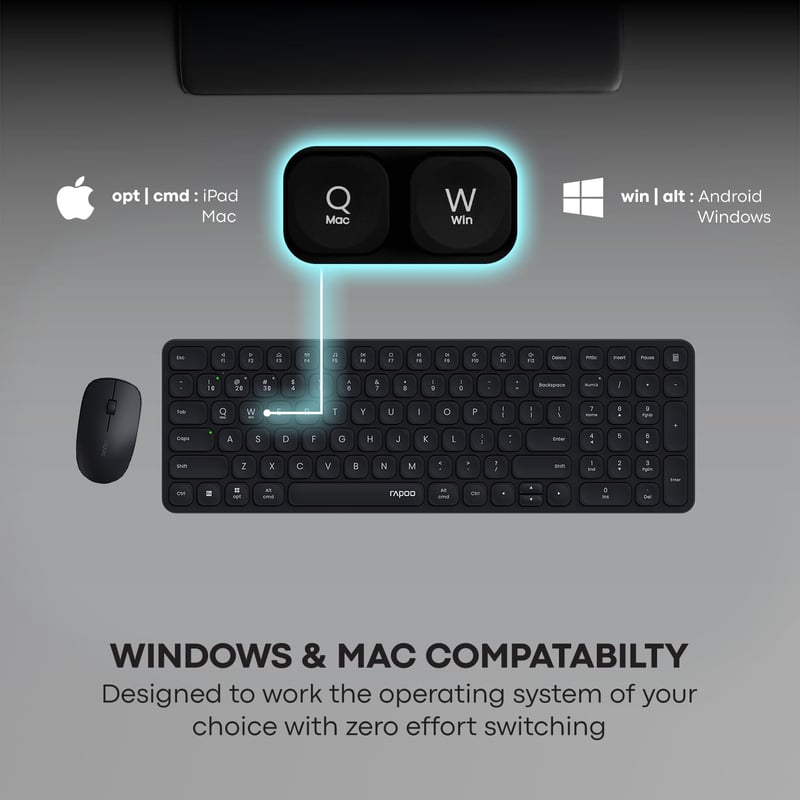 Rapoo 9320M Multi-Mode Wireless Keyboard & Mouse Combo Dark Grey - 5