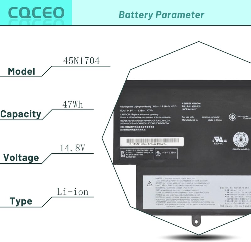 Zoom IN 45N1707 Laptop Battery for Lenovo Yoga S1 - 3