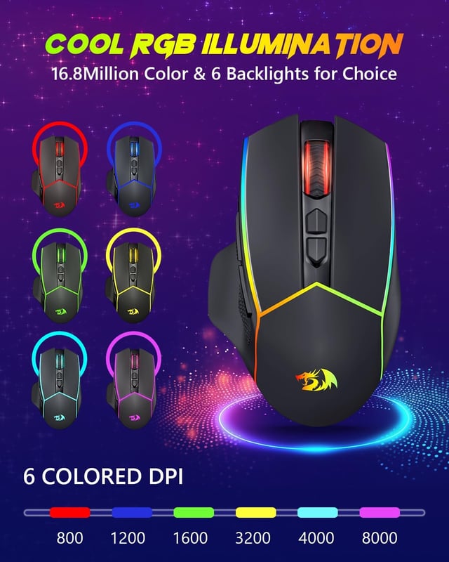 Redragon M814 RGB-Pro Gaming Mouse 8000 DPI Dual-Mode - 6