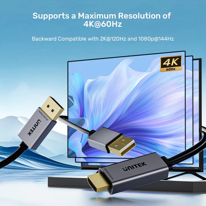 محول UNITEK HDMI إلى DisplayPort كيبل 1.8m أسود - 8
