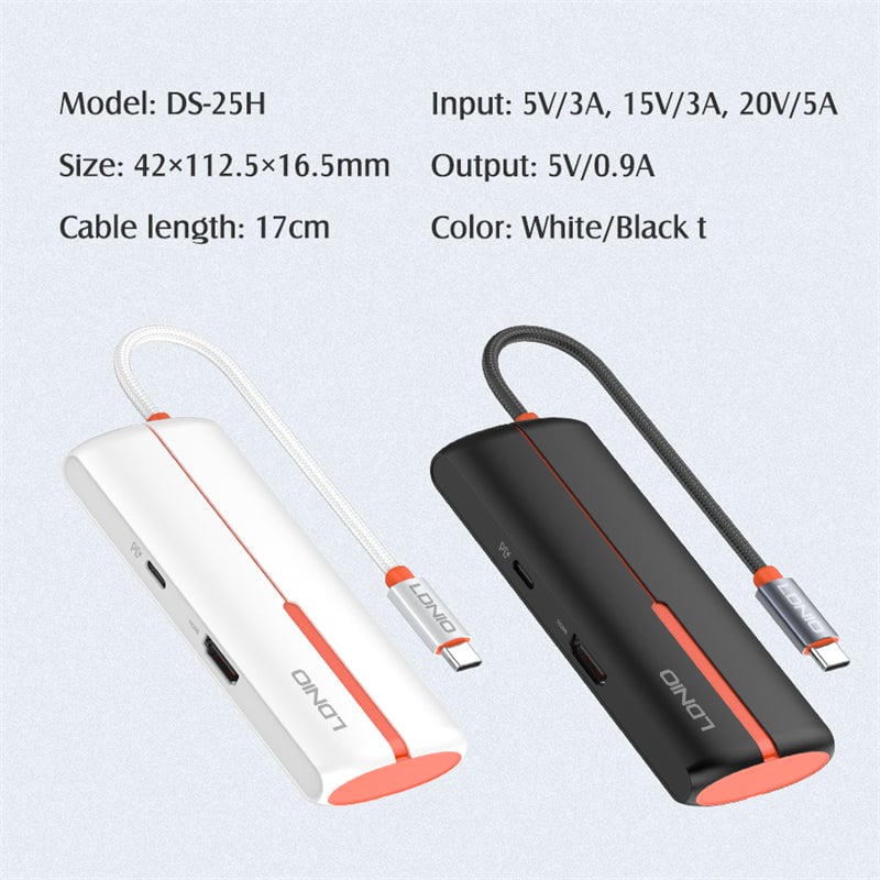 محول USB LDNIO DS-25H 5-Port USB 3.0 مع USB-C إلى HDMI 100W - 8