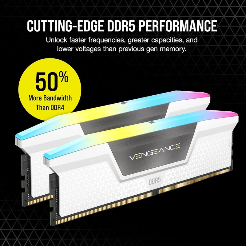 CORSAIR VENGEANCE RGB 32GB (2x16GB) DDR5 6000MT/s CL36 Memory Kit - White - 5