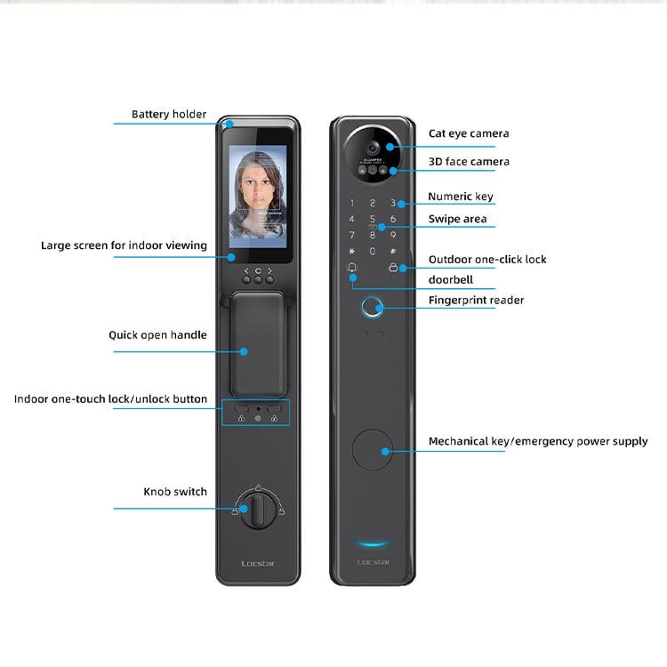 Locstar LS-S100A Smart Door Lock Palm Vein 3D Face Fingerprint Camera Black - 6
