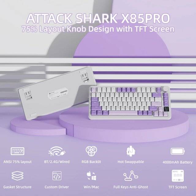 كيبورد Attack Shark X85 Pro 75% ميكانيكي لاسلكي RGB أزرق - 3