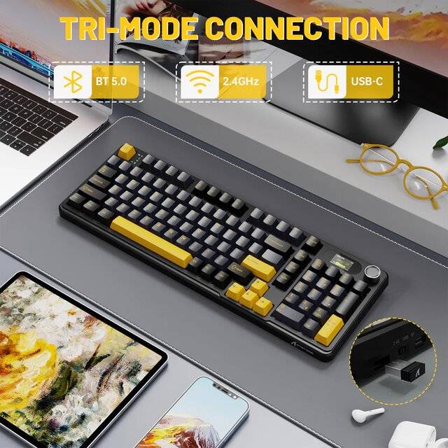 كيبورد Attack Shark X98 Pro Full-Size Hot-Swappable Wireless RGB أسود - 4