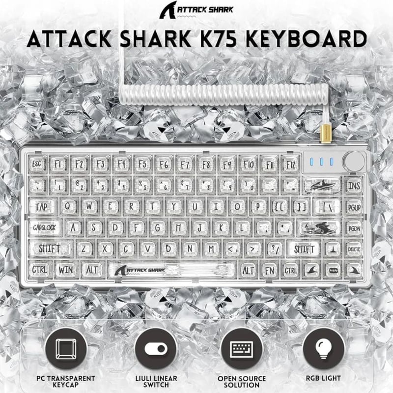 Attack Shark K75 Mechanical Gaming Keyboard Wireless 75% White - 2
