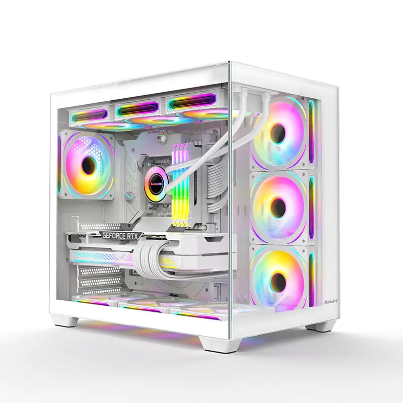كيس Huntkey S980 Tornado Mid-Tower ATX Hs أبيض زجاج مقوى - 2