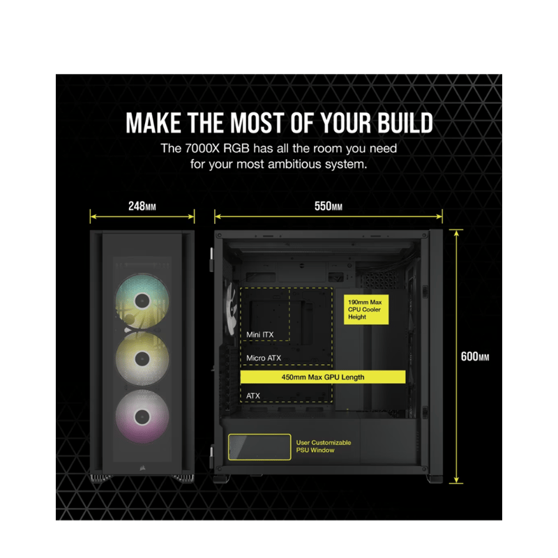 كيس Corsair 7000X Full Tower Black Tempered Glass iCUE RGB - 3
