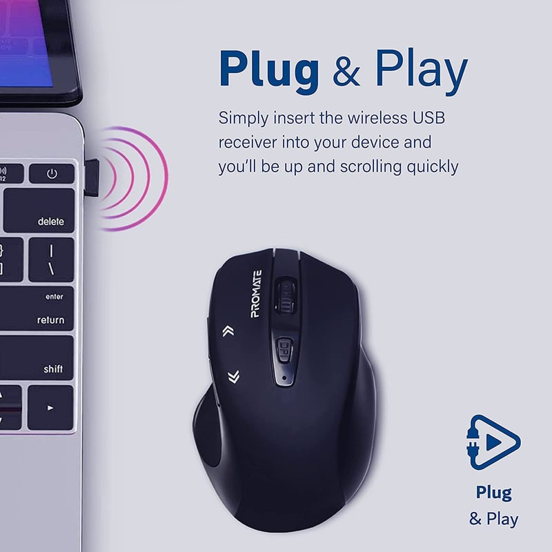 ماوس Promate Cursor EZGrip 1600 DPI لاسلكي أسود - 7