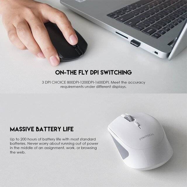 ماوس Fantech W190D 1600 DPI Dual-Mode لاسلكي أسود - 3