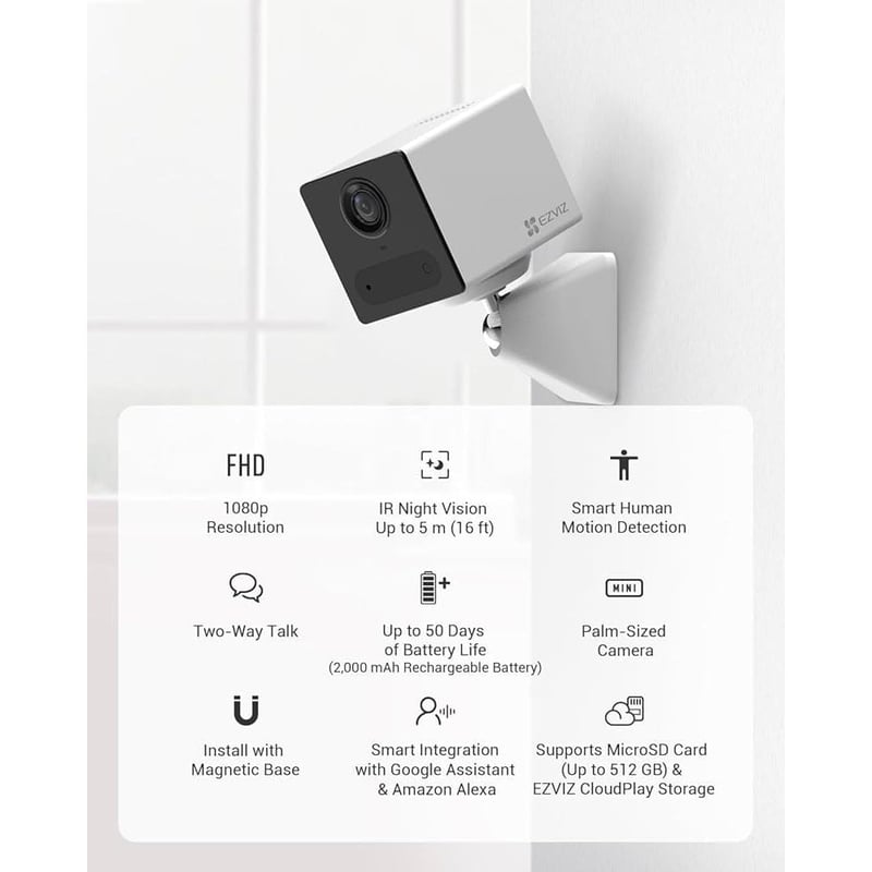 كاميرا واي فاي Ezviz CB2 1080p داخلية ذكية تعمل بالبطارية أسود - 9