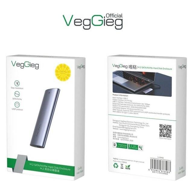 VegGieg V-GM03 M.2 SATA/NVMe Hard Disk Enclosure - 4
