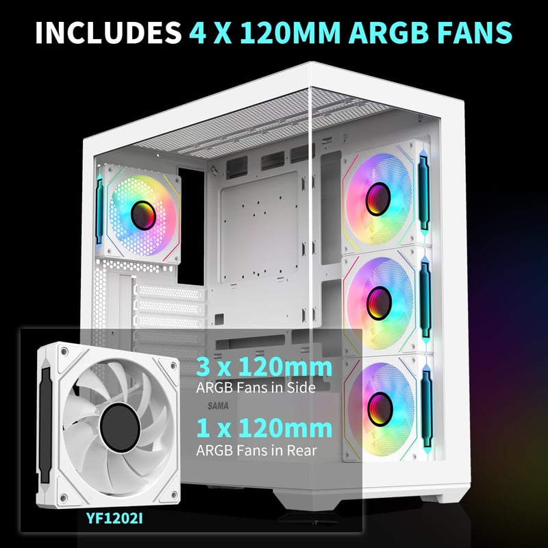 SAMA SV01 Mid-Tower ATX Case White Tempered Glass - 4