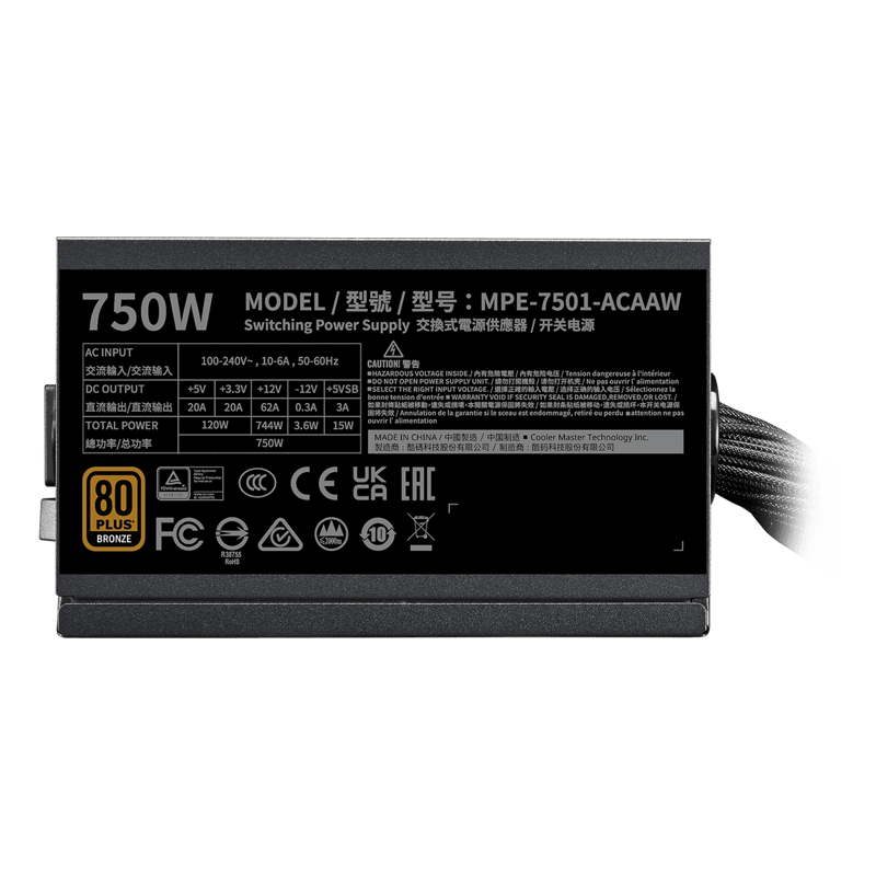 باور سبلاي Cooler Master MWE 750 V3 750W 80+ Bronze Non-Modular - 4