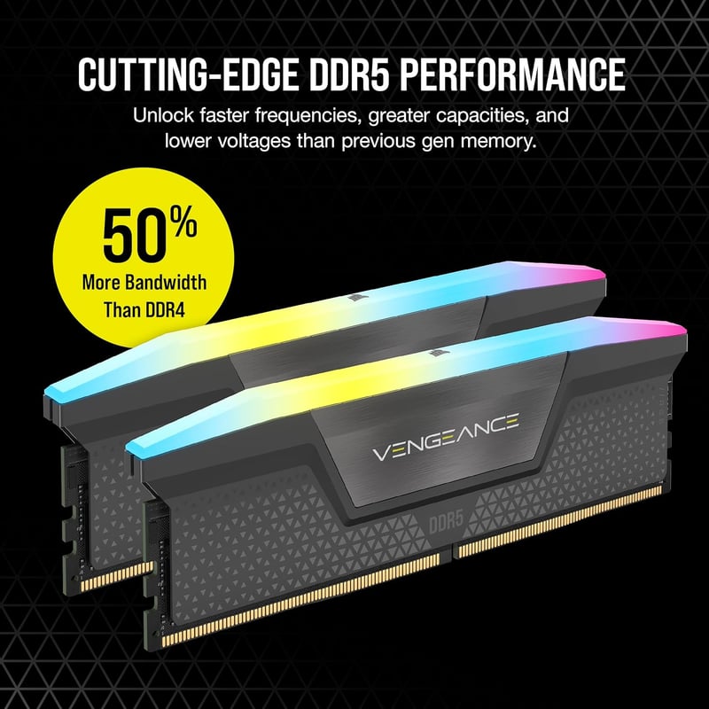 CORSAIR VENGEANCE RGB DDR5 32GB (2x16GB) 6000MHz CL38 Memory Kit - Black - 6