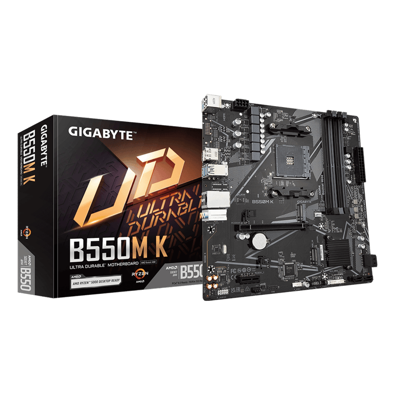 لوحة أم جيجابايت GIGABYTE B550M K بمقبس AMD AM4 ودعم ذاكرة DDR4 بحجم mATX - 1