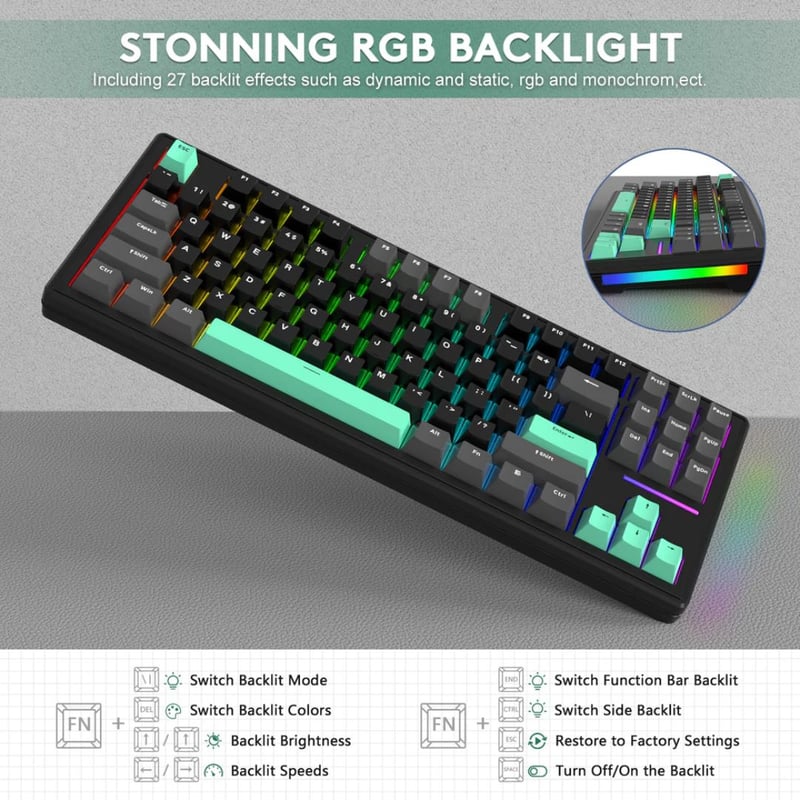 Attack Shark M87 Wireless Mechanical Keyboard 75% Black Green - 6
