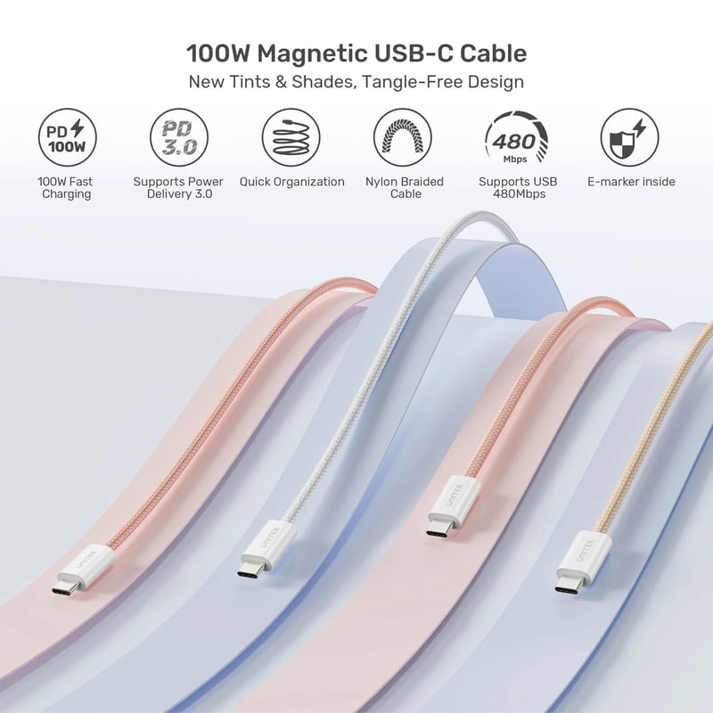 كيبل Unitek C14141A USB-C إلى USB-C 100W Magnetic 1m - 2