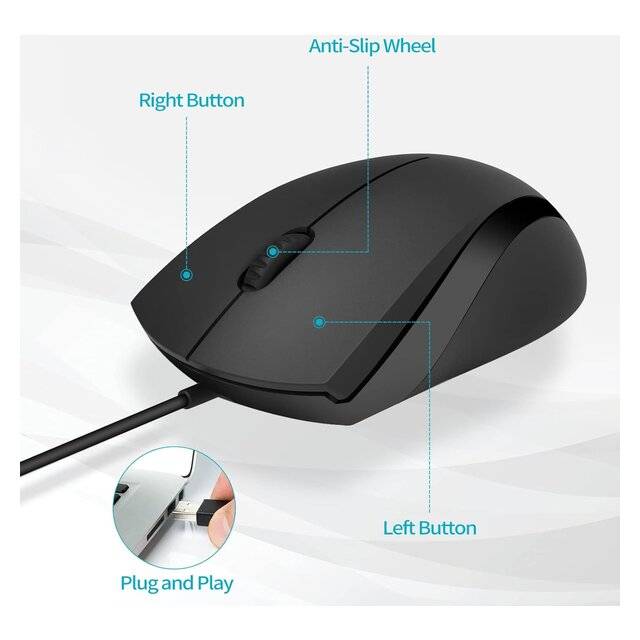 Rapoo N1600 Wired Silent Mouse - Black - 2