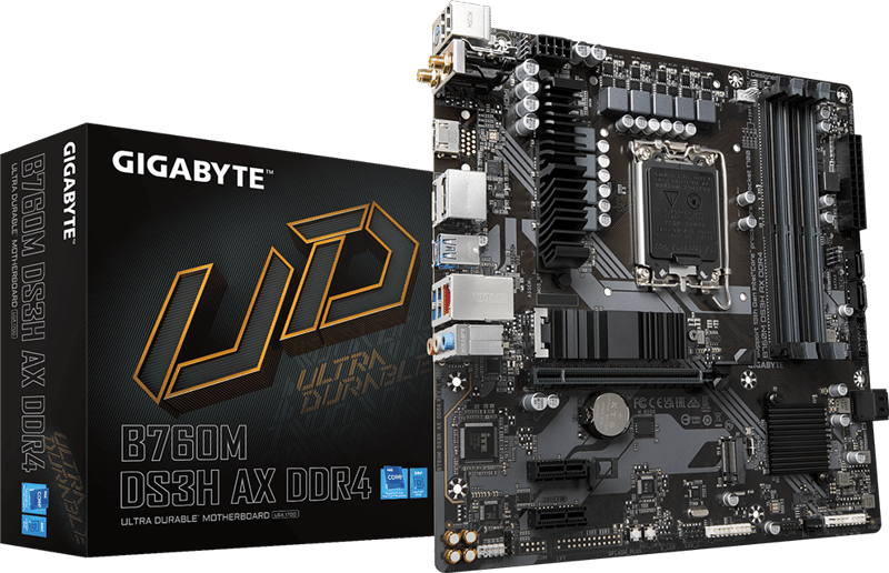 لوحة أم جيجابايت GIGABYTE B760M DS3H AX DDR4 بمقبس LGA 1700 ودعم ذاكرة DDR4 بحجم mATX - 1