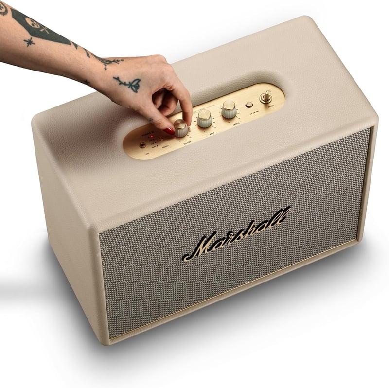 Marshall Woburn III Bluetooth Home Speaker - Loud Stereo Sound with Bass and Treble Controls , Plug-in Powered , Record Player Compatible , HDMI, RCA, 3.5mm Aux Inputs - Cream - 3
