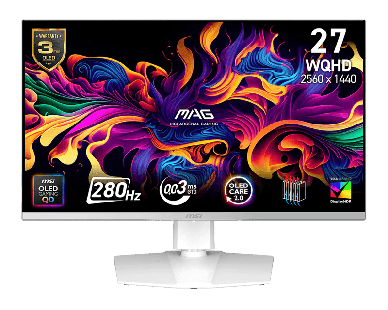 MSI MAG 272QPW QD-OLED X28 27" 2K QHD 280Hz 0.03ms White Gaming Monitor - 1