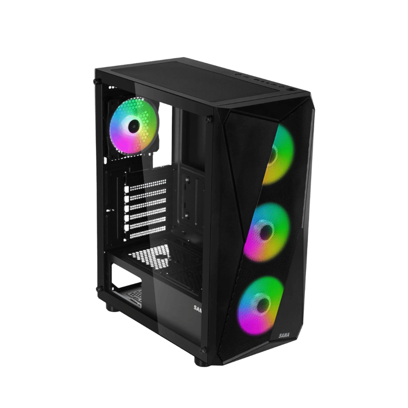 SAMA 3313 Mid-Tower ATX Case Black Tempered Glass with 4 ARGB Fans - 5