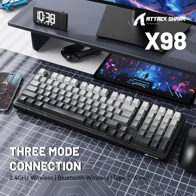 كيبورد Attack Shark X98 Full-Size ميكانيكي لاسلكي ثلاثي الأوضاع RGB أسود - 4