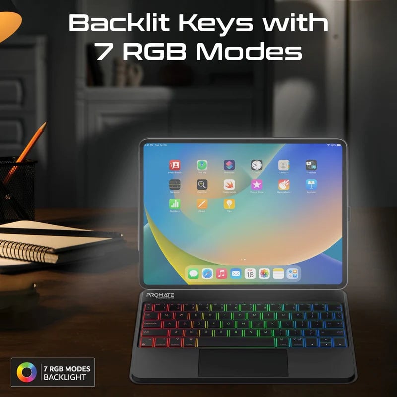 Promate FlexKeys-11Pro Wireless iPad Keyboard Case with Trackpad - 8