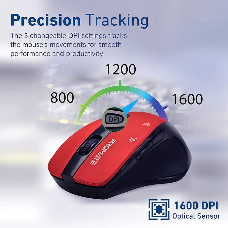 ماوس Promate Cursor EZGrip 1600 DPI لاسلكي أحمر - 6