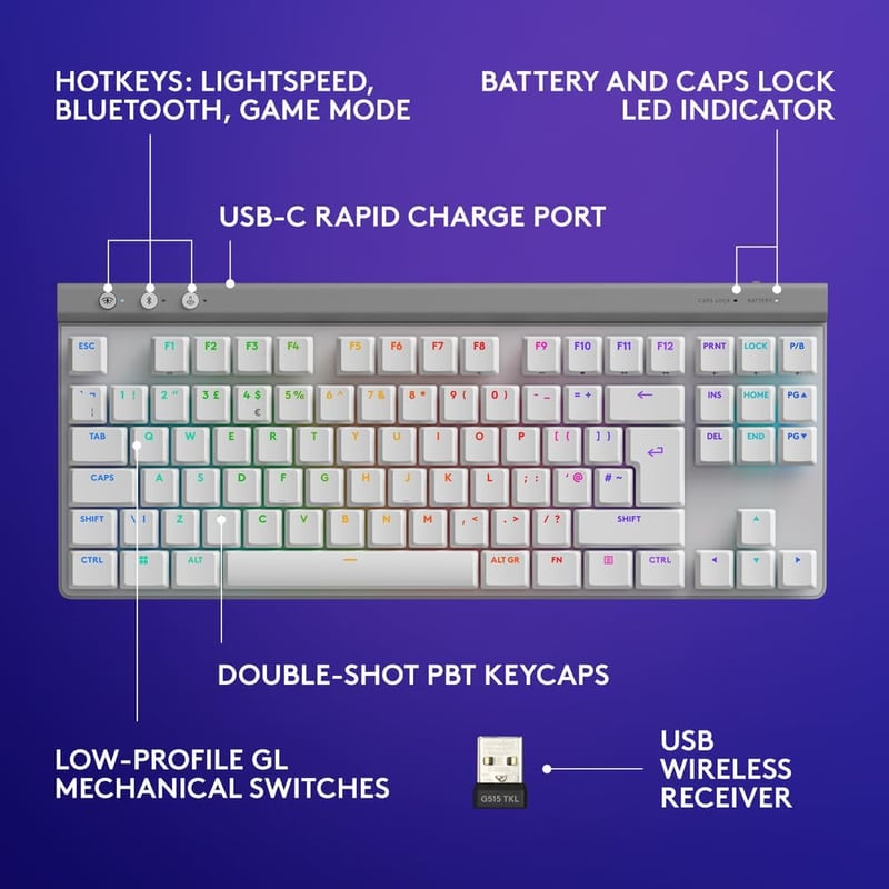 كيبورد Logitech G G515 TKL ميكانيكي لاسلكي RGB أسود - 18