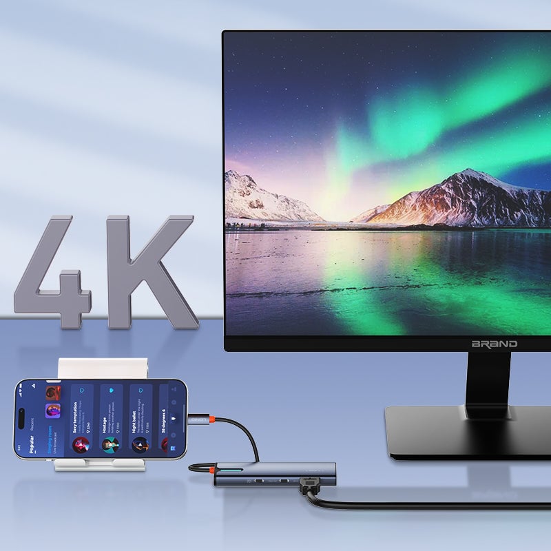 موزع LDNIO DS-17H 7-Port USB 3.0 مع HDMI وإيثرنت وSD و100W PD فضي - 9
