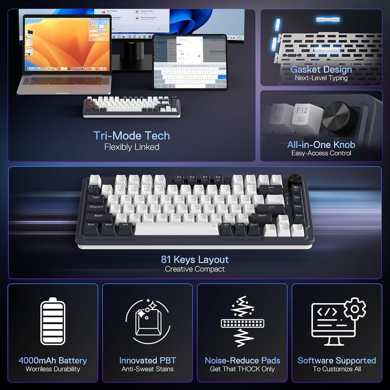 Redragon K673GG RGB Pro 75% Gasket Mechanical Keyboard Dual-Mode - 6