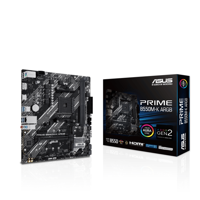 ASUS PRIME B550M-K ARGB AM4 Micro-ATX DDR4 Motherboard - 1