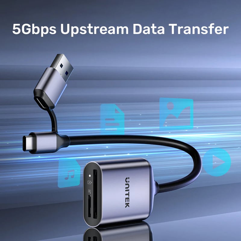 محول USB Unitek قارئ بطاقات SD و MicroSD مزدوج UHS-II 312MB/s - 6