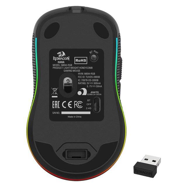 ماوس Redragon M694 HANA 7200 DPI لاسلكي RGB أسود - 4