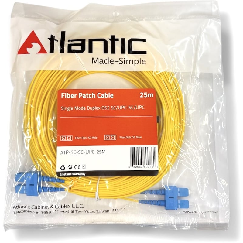 كيبل Atlantic Fiber Optic SC إلى LC 25m Single Mode OS2 Duplex UPC - 3