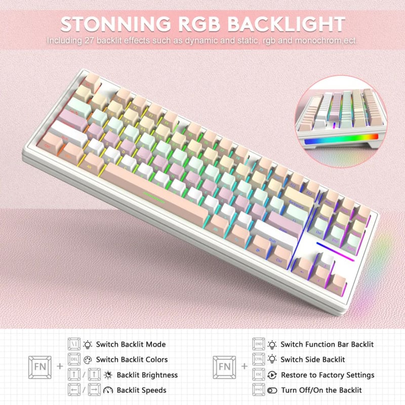 Attack Shark M87 Mechanical Keyboard Wireless 75% RGB Pink Gradient - 6