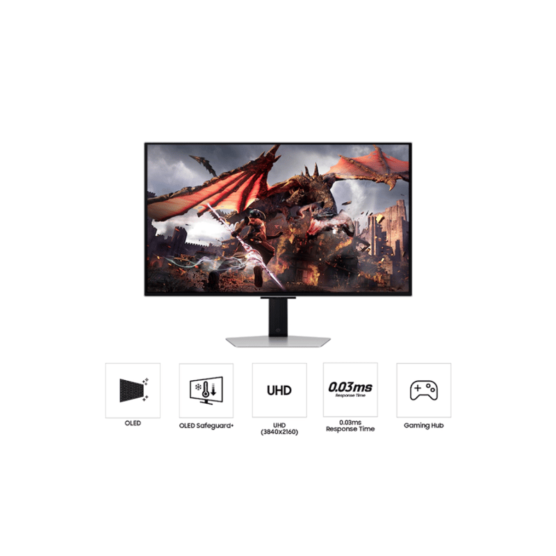 شاشة Samsung Odyssey G8 G80SD 32″ 3840x2160 240Hz OLED سيلفر - 3