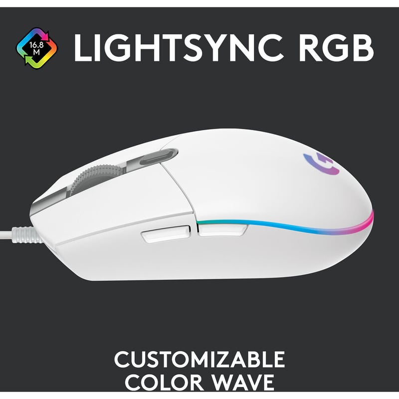 ماوس Logitech G203 LIGHTSYNC 8000 DPI RGB USB أبيض - 33
